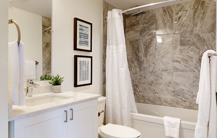 Principal Bathroom Soaker Tub Fully Furnished Apartment Suite Kitchener Waterloo